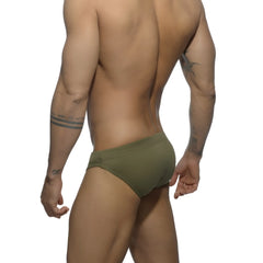 Olive green ad basic swim brief made from durable fabric designed for comfortable swimming use