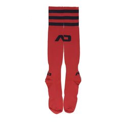 Addicted basic socks red ad382 size l/xl with red athletic design black stripes logo snug fit and reinforced toe
