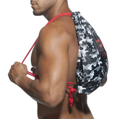 Black and gray camouflage drawstring backpack bag with red rope handles addicted camo charcoal adf90 one size