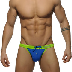 Vibrant blue and neon green low rise bikini swimwear with drawstring waistband size m by addicted royal blue ads065