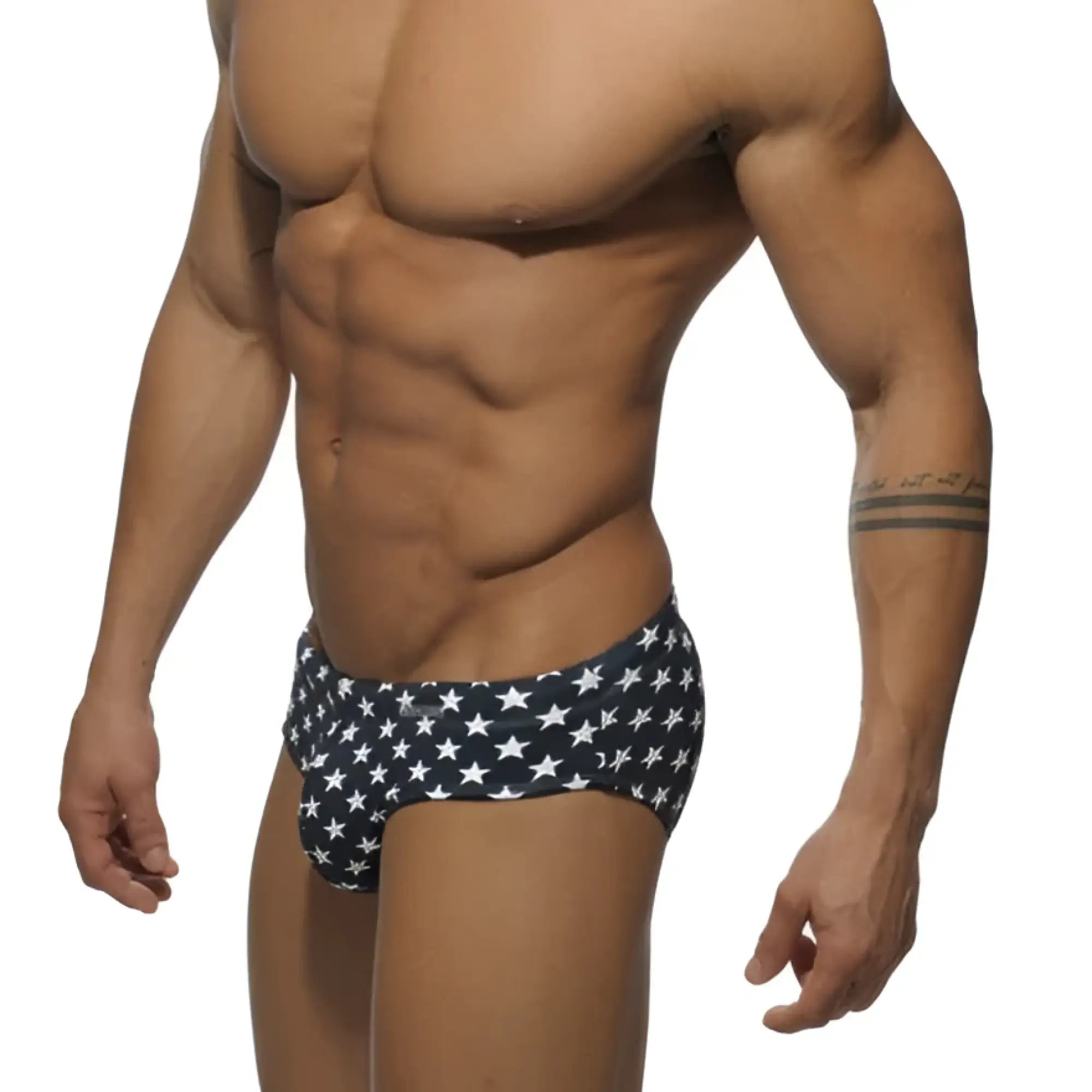 Navy blue swim trunks with white star pattern from Addicted star sport bikini swimwear in size xs