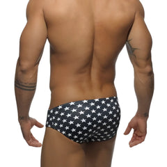 Navy blue swim trunks with white star pattern from addicted star sport bikini swimwear in size xs