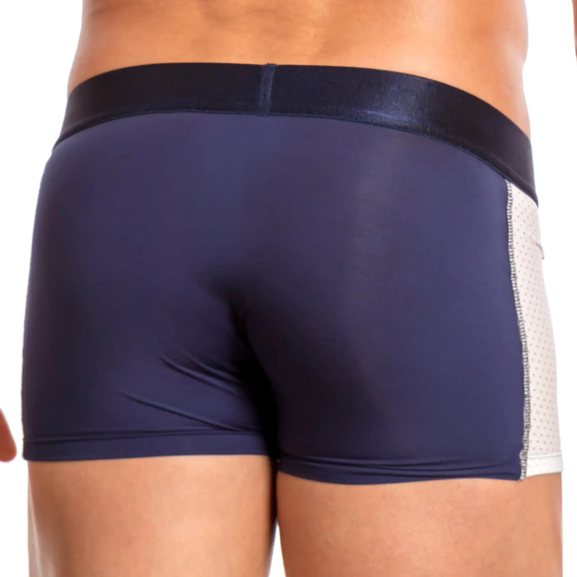 Agacio agg044 mesh panel boxer navy blue athletic briefs with black waistband and white perforated side panel