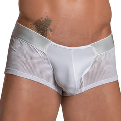 Agacio agg067 sheer sides boxer trunk white mesh briefs with silver waistband and solid white front panel