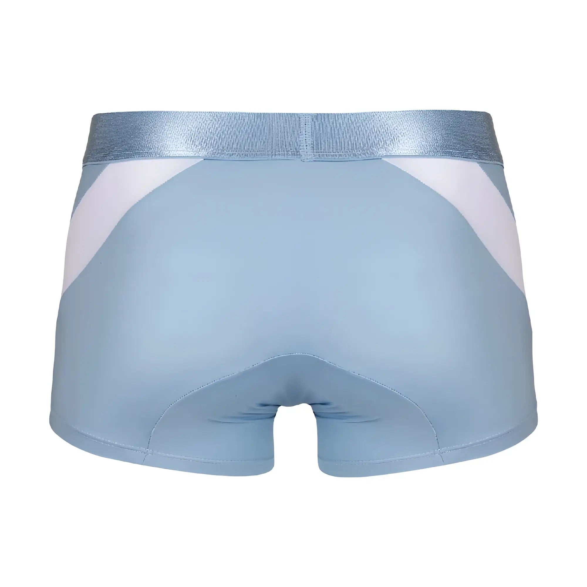 Light blue agacio agg087 boxer trunk with shiny silver waistband and white side panels designed for athletic wear