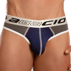 Navy blue and gray agacio AGH035 briefs with white trim featuring a comfortable, supportive design