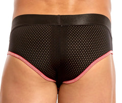 Agacio AGH037 classic mesh briefs in black with pink trim and a solid black waistband for comfortable wear