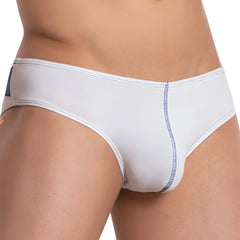 Agacio AGJ023 the line brief white menâ€™s briefs with subtle blue zigzag stitch on center seam and waistband