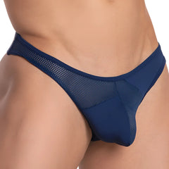 Navy blue mesh and solid fabric thong from Agacio AGK025 The Assist thong shown from the back side