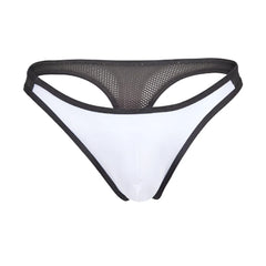 Agacio AGK039 thong in white and black mesh with a smooth, form-fitting design shown from the back side