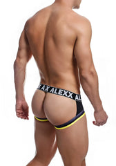 Alexx underwear gareth jock strap briefs in black and yellow with a bold white logo band size s