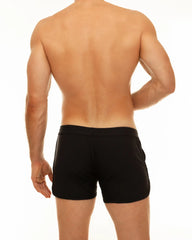 Black along slit swim short with sleek form-fitting design made for athletic performance and water activities