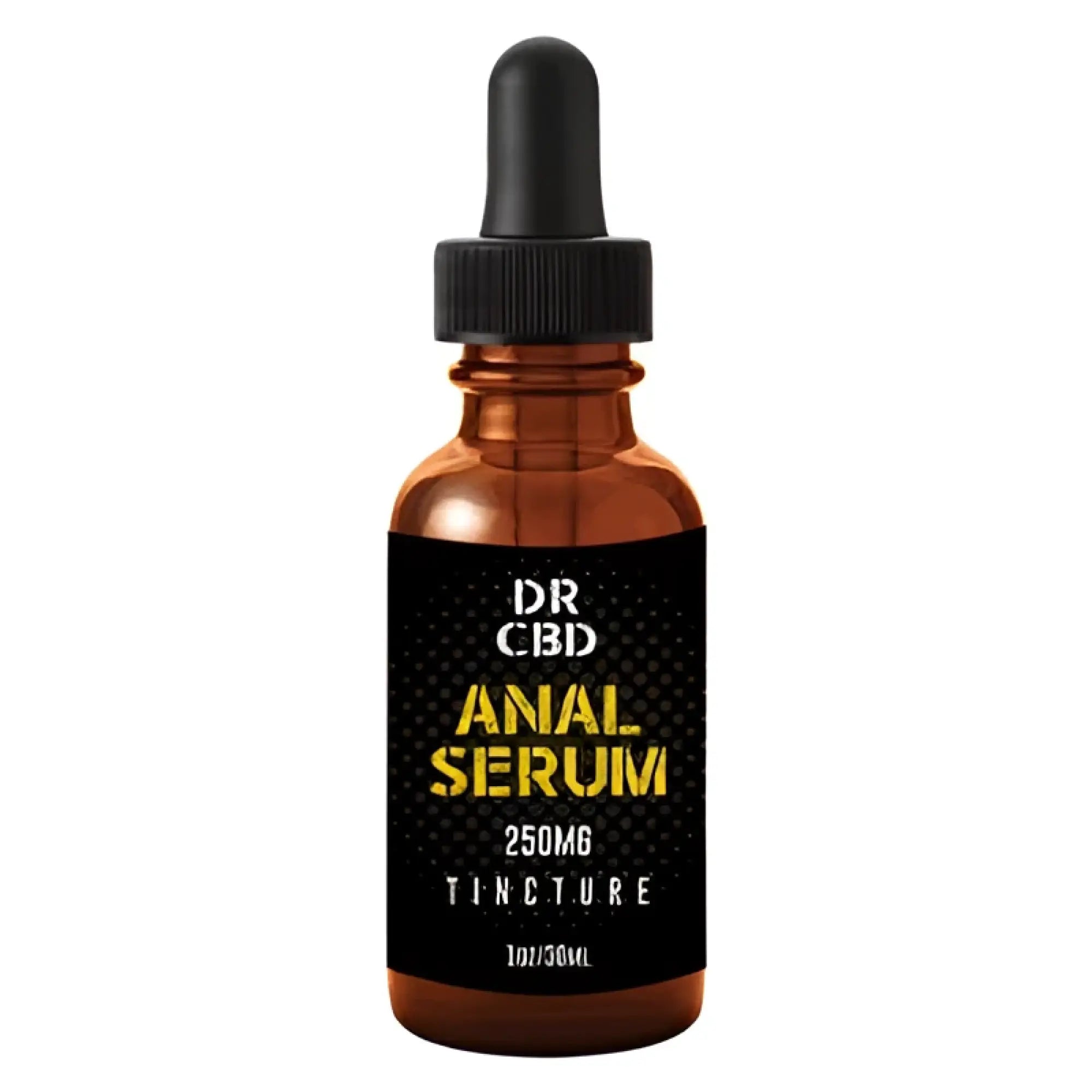 Dr in anal serum showing the back side of the clear bottle with label and dosage instructions