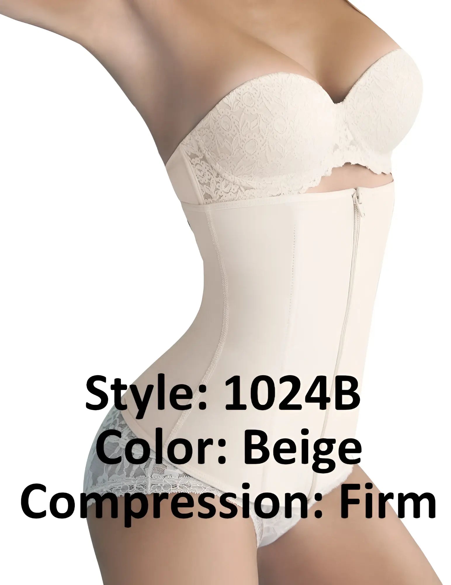 Beige ann chery 1024b powernet firm compression corset with lace trim and zipper for shaping and support