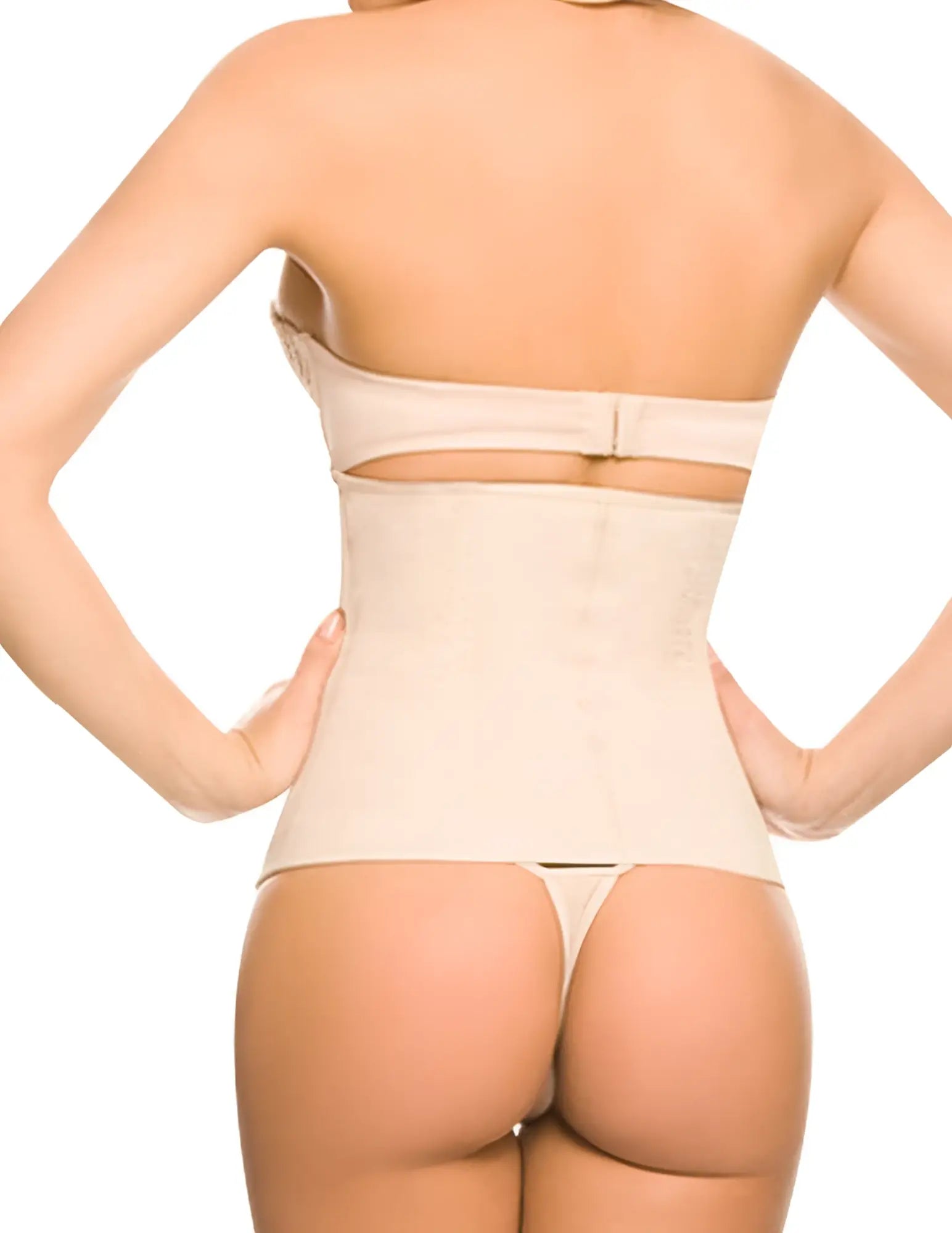 Beige ann chery 1024b powernet girdle with zipper showing back side with strap and thong-style bottom