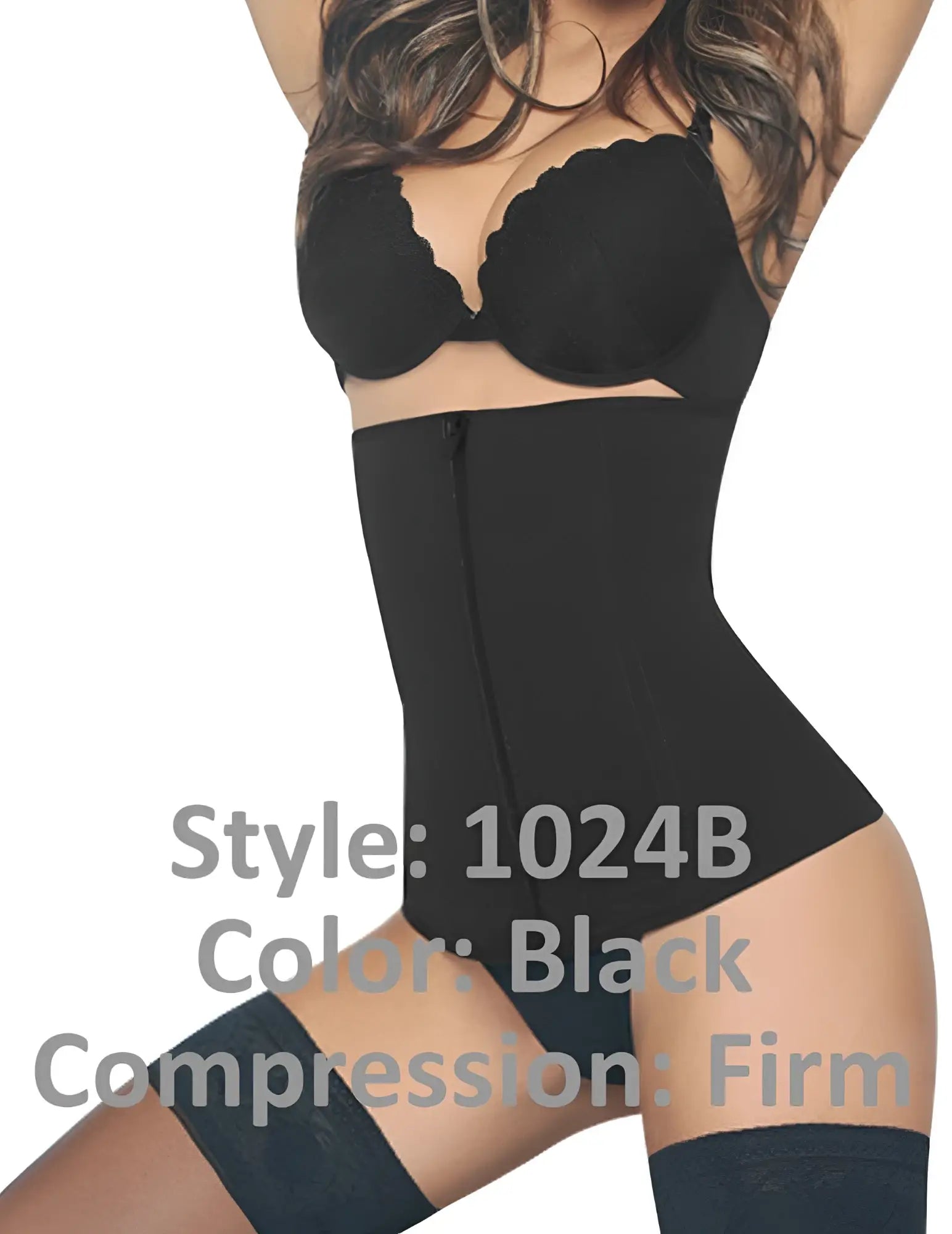 Black ann chery 1024b firm compression bodysuit with scalloped bra cups lace trim made of powernet material