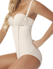 Ann Chery 1043 powernet body fiorell beige body shaper with white lace accents adjustable straps and front zipper