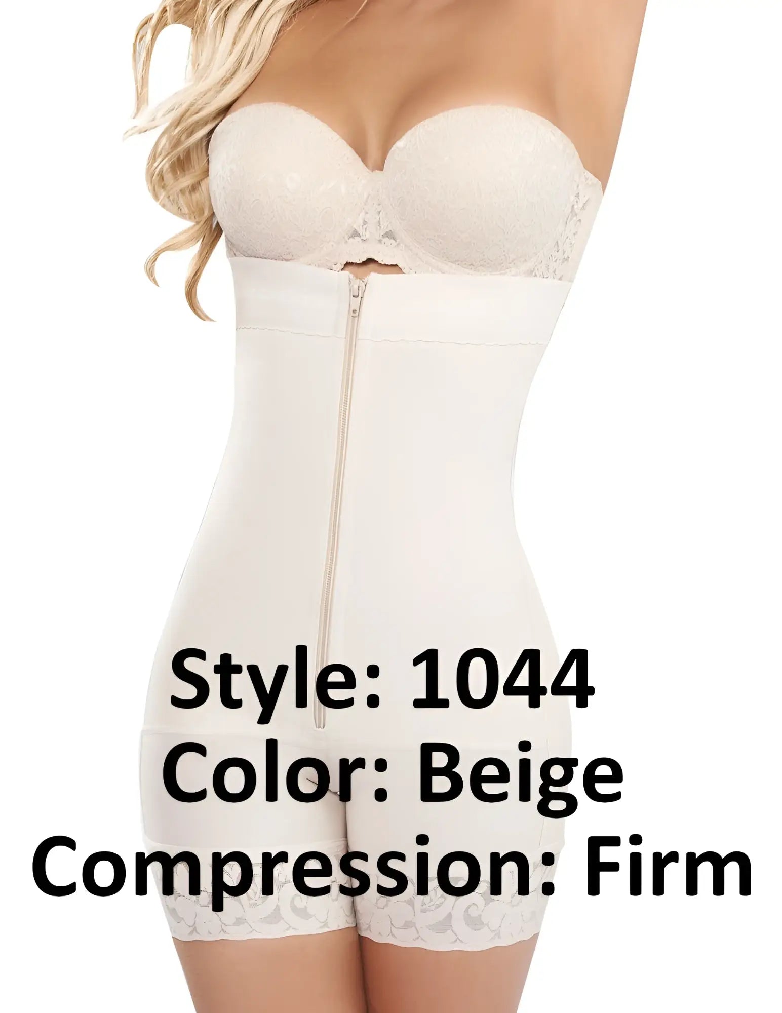 Beige firm compression body shaper with lace trim and central zipper from ann chery 1044 powernet titi strapless line