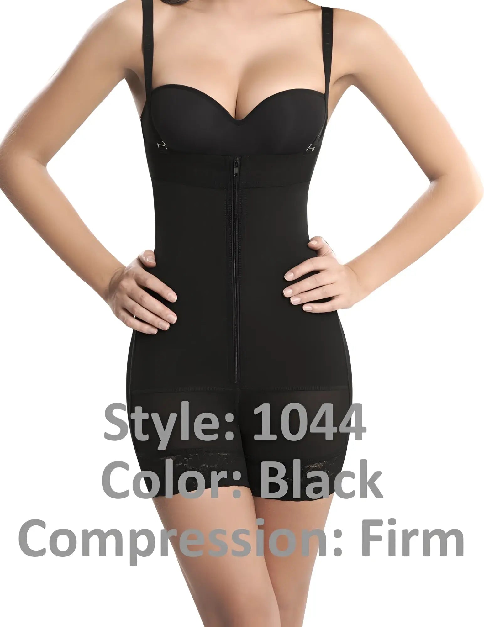 Ann chery 1044 powernet black firm compression body shaper with thin straps and front zipper closure