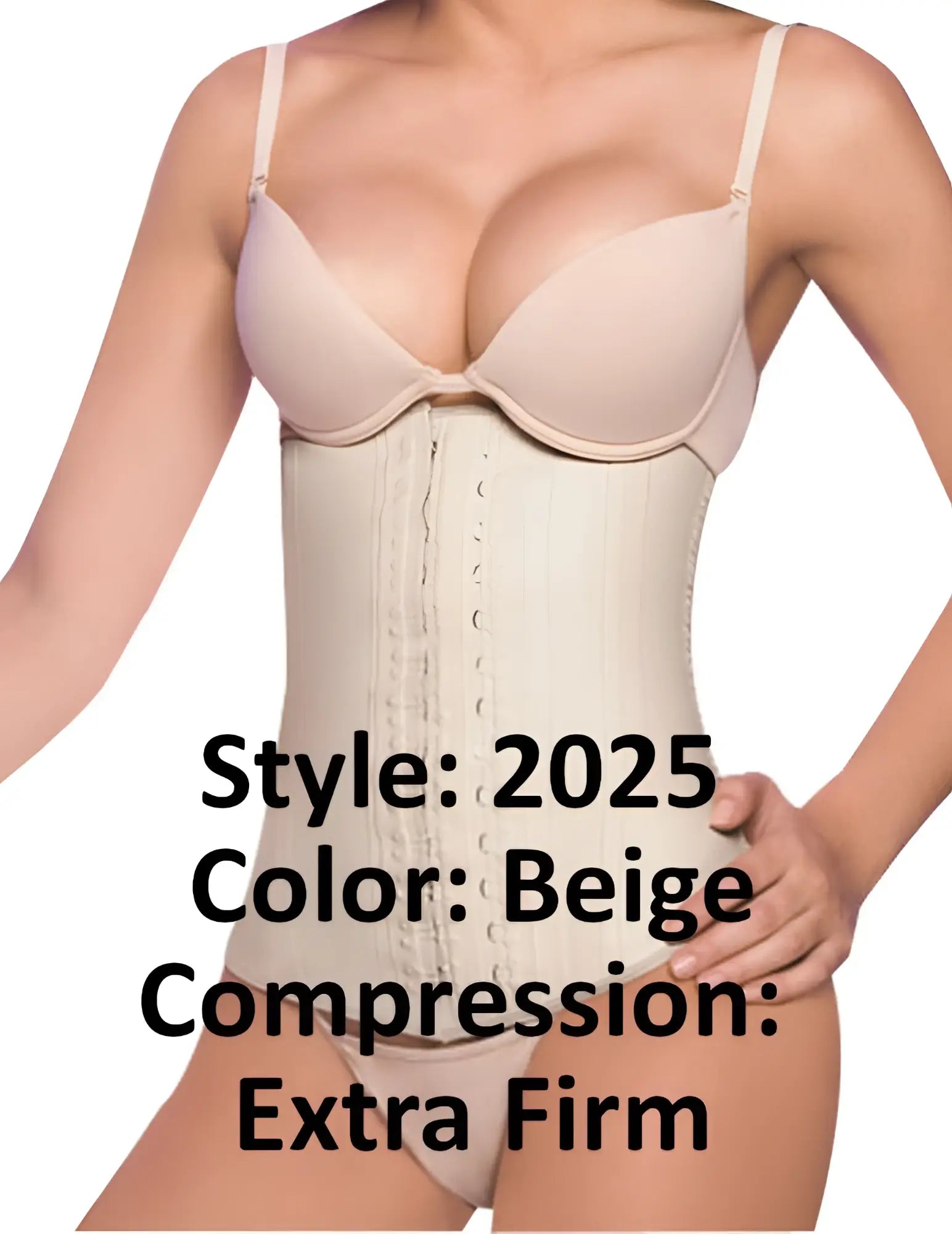 Ann chery 2025 beige latex extra firm compression corset with adjustable straps and front lacing system