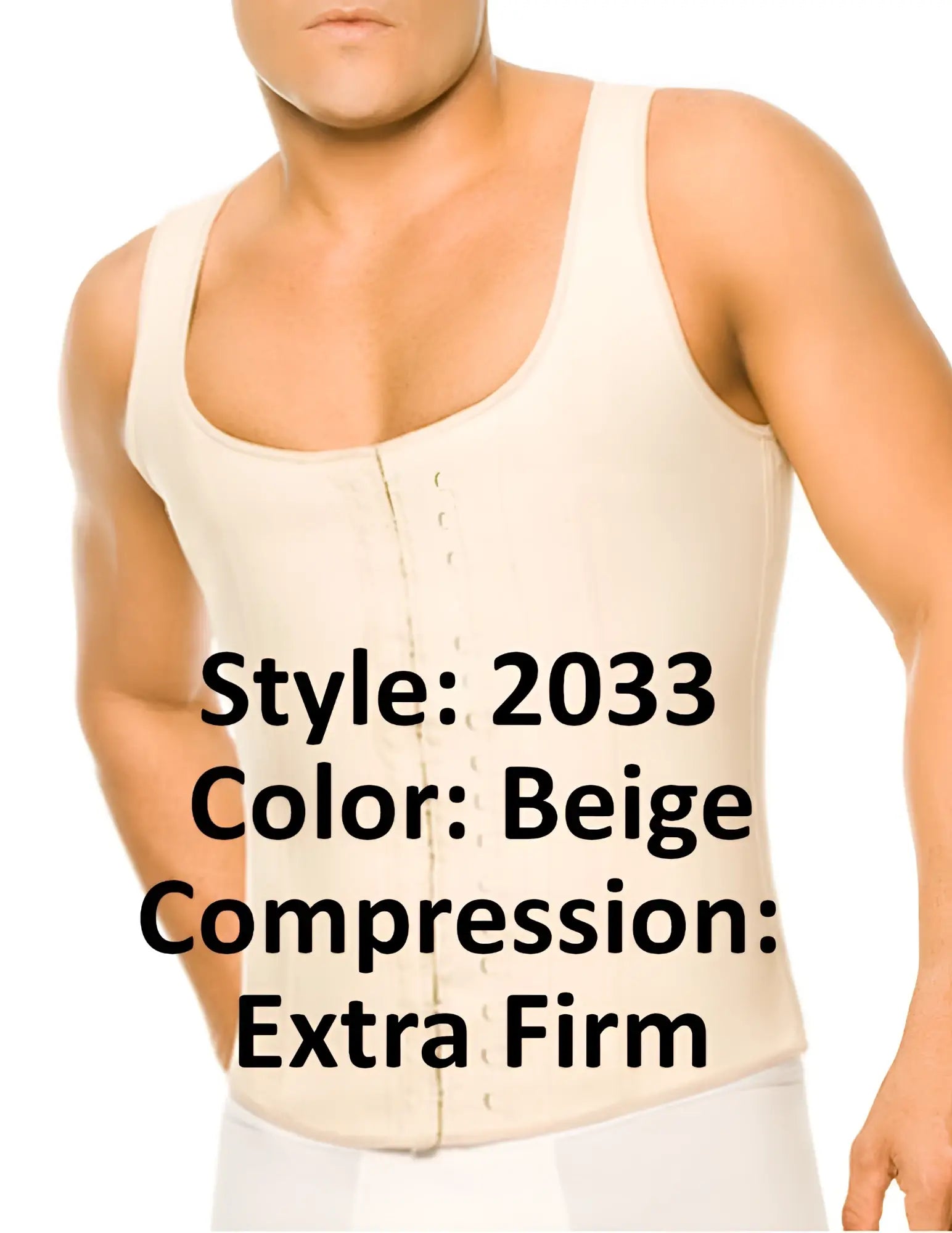 Beige extra firm compression tank top with front button closure made of latex from ann chery 2033 men girdle body shaper