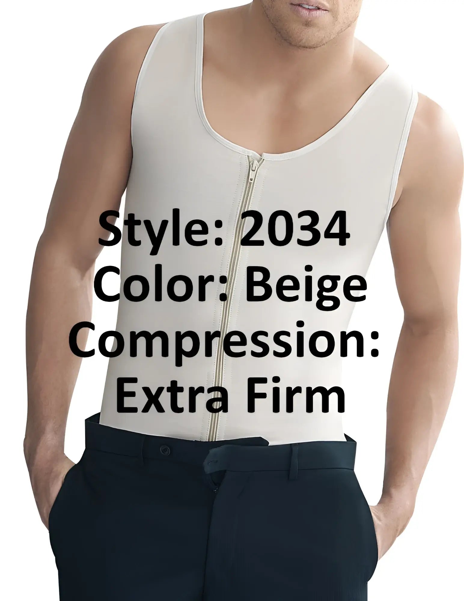 Beige ann chery 2034 latex men girdle body shaper with front zipper extra firm compression tank top