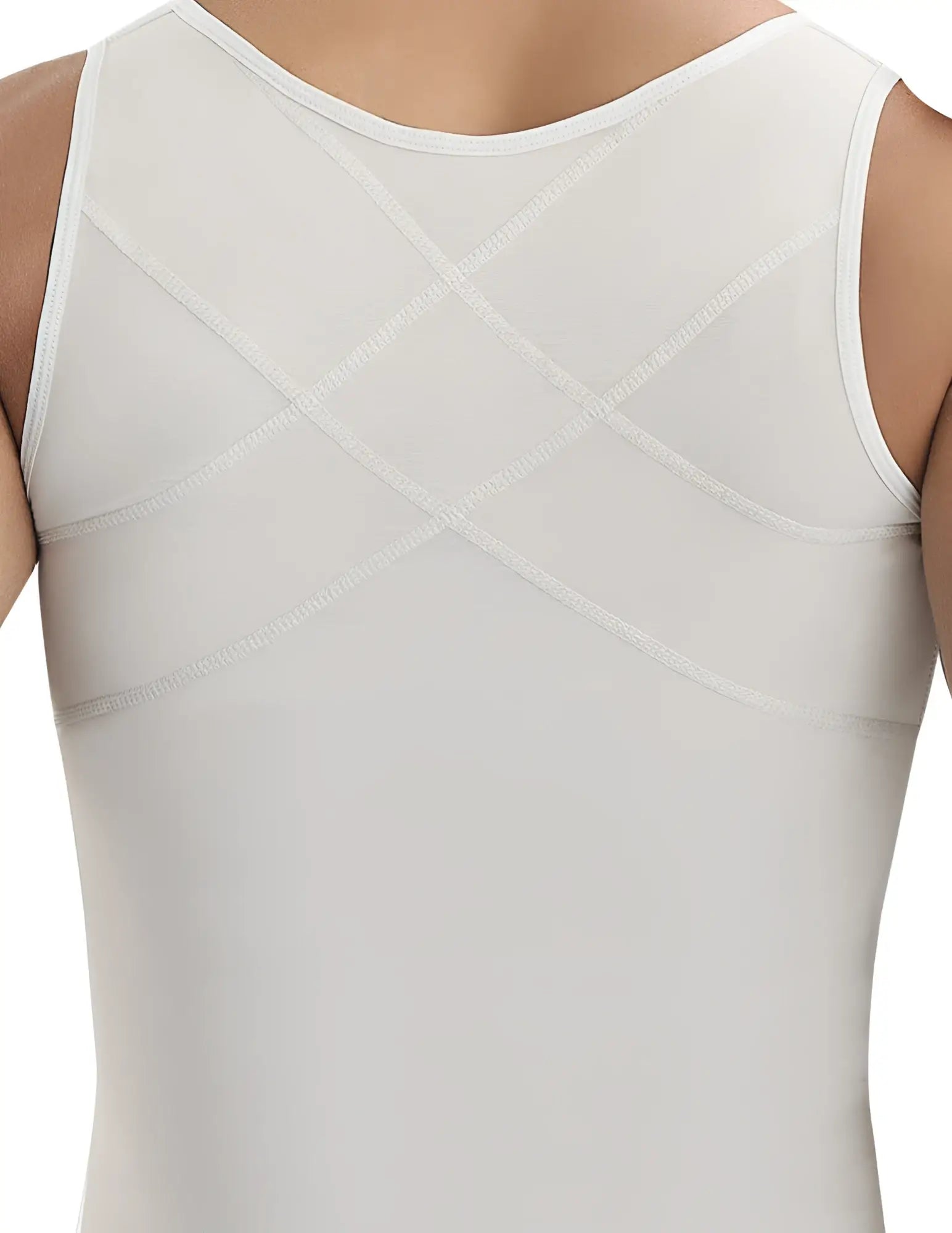 White sleeveless latex body shaping top with subtle diagonal seams from ann chery 2034 beige men girdle body shaper