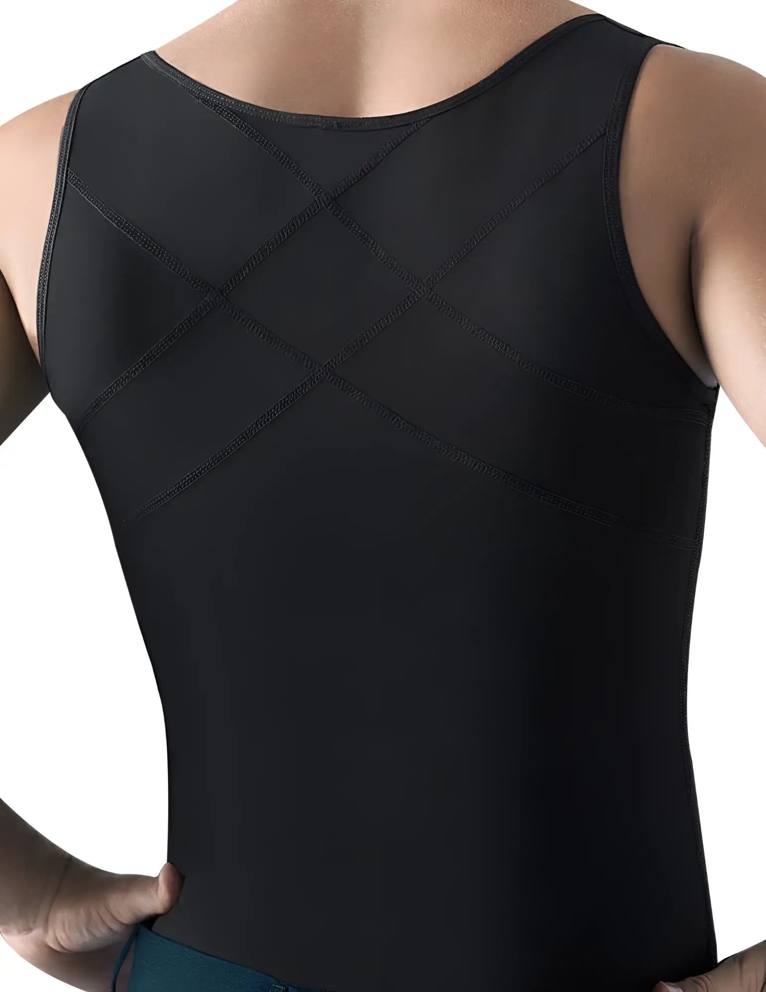Ann Chery 2034 black latex sleeveless men girdle body shaper with diagonal seam detailing compression tank top