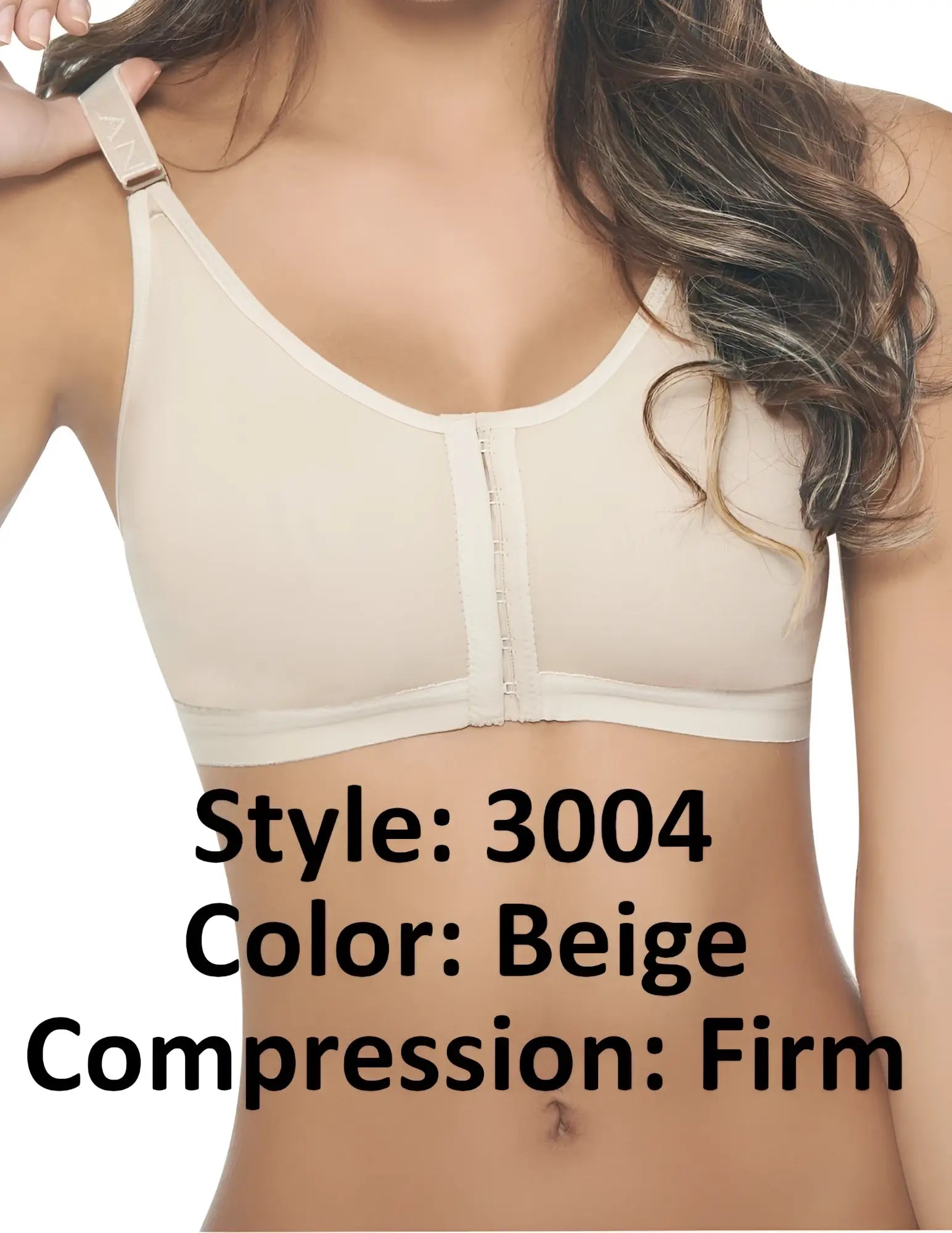 Beige ann chery 3004 powernet brassiere firm compression bra with front zipper and adjustable straps