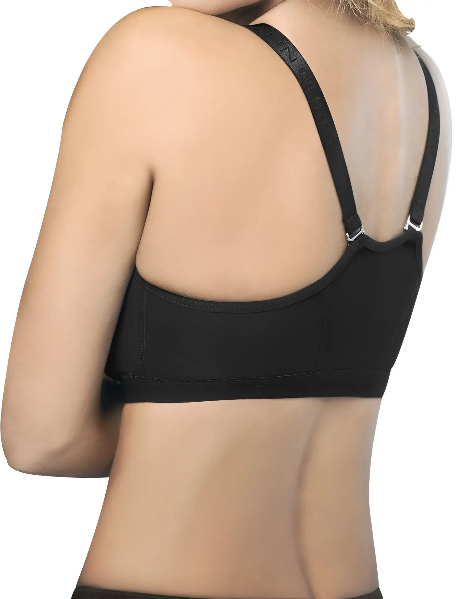 Black Ann Chery 3004 Powernet brassiere with adjustable straps and seamless back design shown from the back side