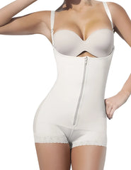 Ann chery 4010 beige latex body aide cream-colored body shaper with lace trim and central zipper front closure