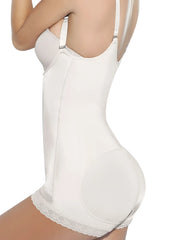 Ann chery 4010 beige latex body aide with white lace trim adjustable straps and smooth form-fitting design