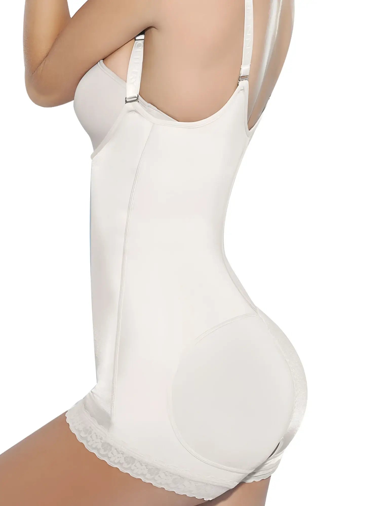 Ann Chery 4010 beige latex body aide with white seamless body shaper lace trim and adjustable straps