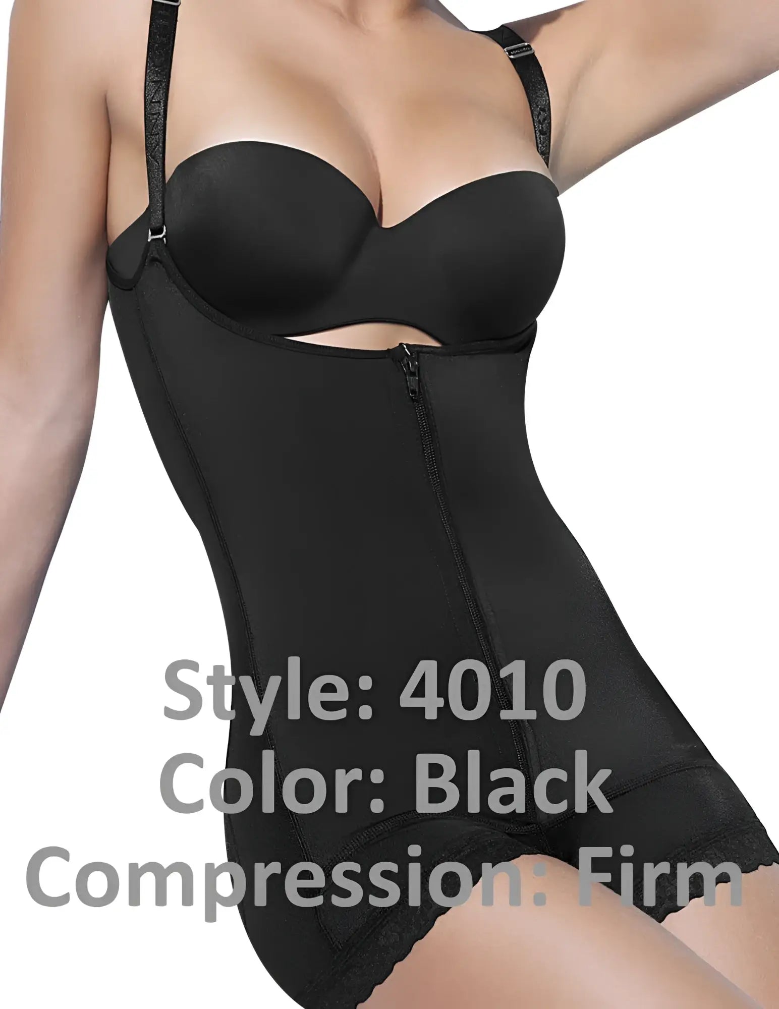 Ann Chery 4010 black latex firm compression body shaper with lace trim and adjustable straps shown from the back
