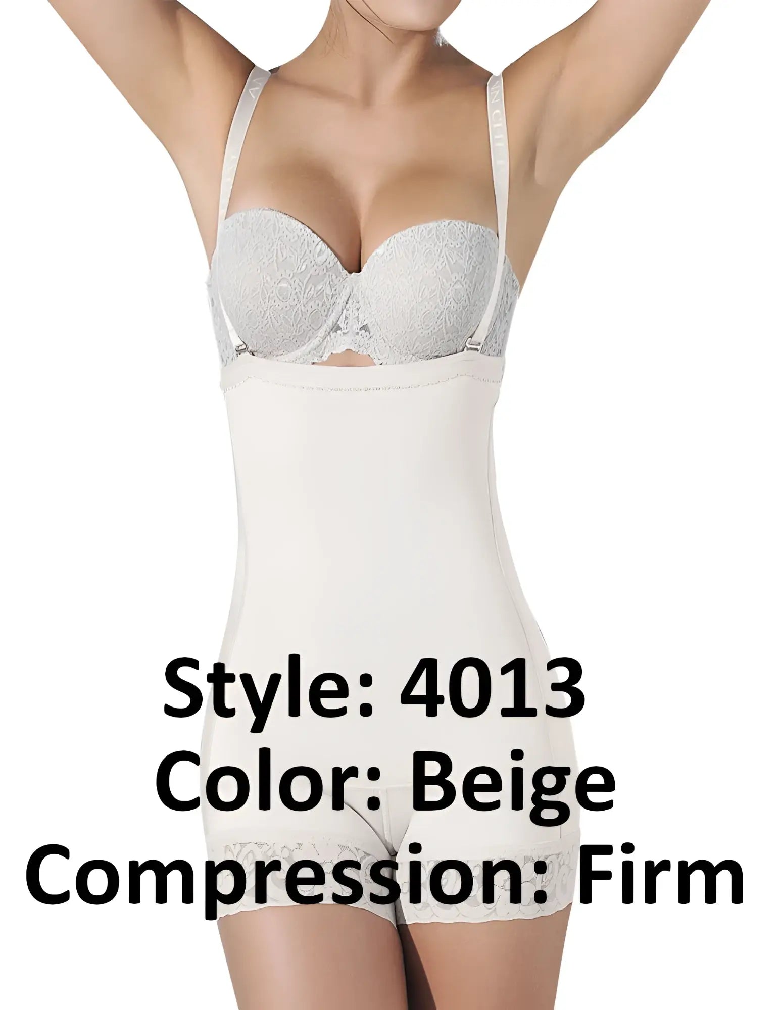 Beige ann chery 4013 firm latex body shaper with lace trim and thin straps for shaping and support