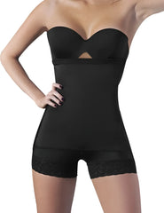 Ann chery 4013 black latex shirly strapless body shaper with lace trim at the hem for waist slimming