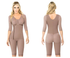 Ann Chery 5008 powernet Renata shapewear brown taupe form-fitting body shaper with three-quarter sleeves and front zipper closure
