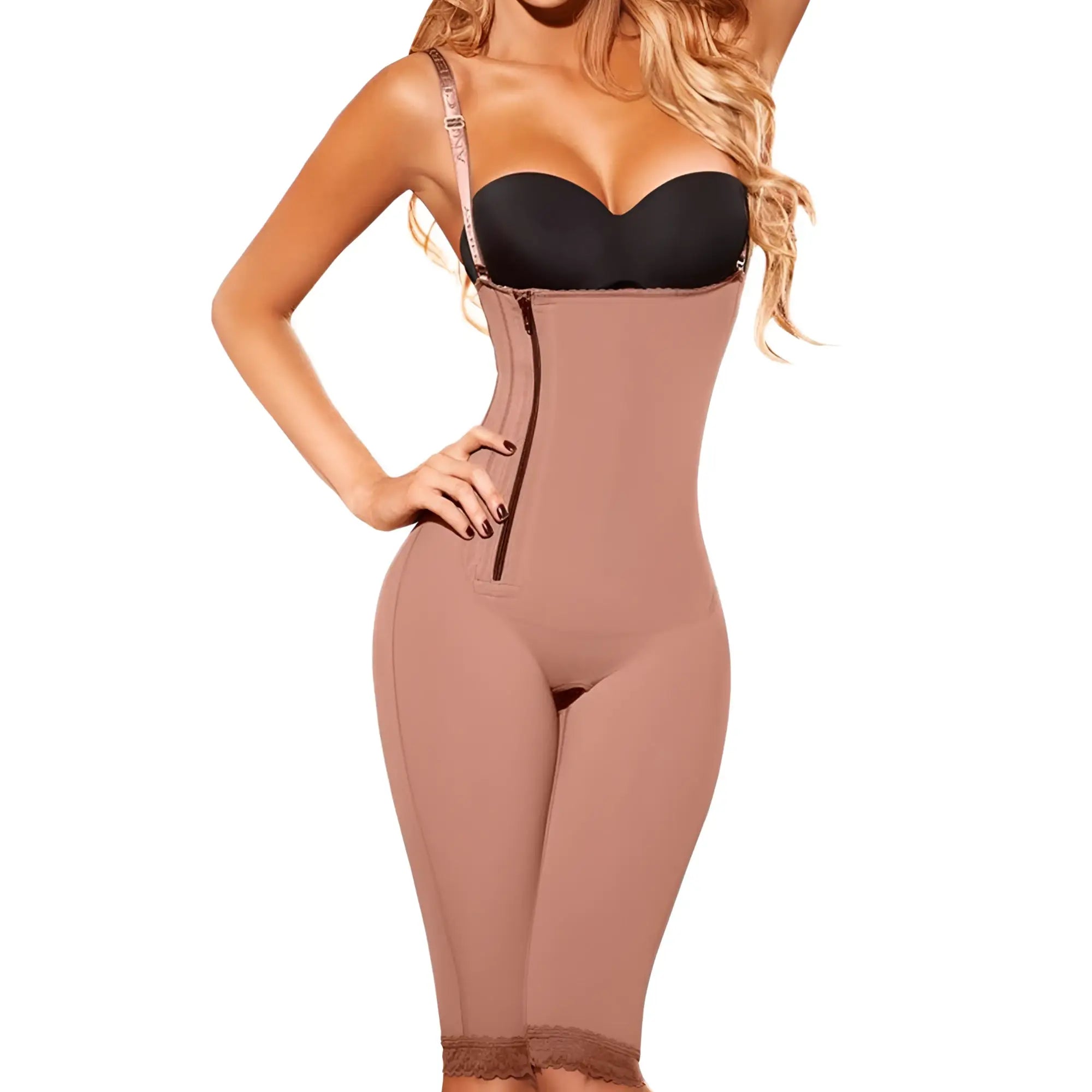 Tan ann chery 5141 powernet luna shapewear with front zipper lace trim and form-fitting body shaper design