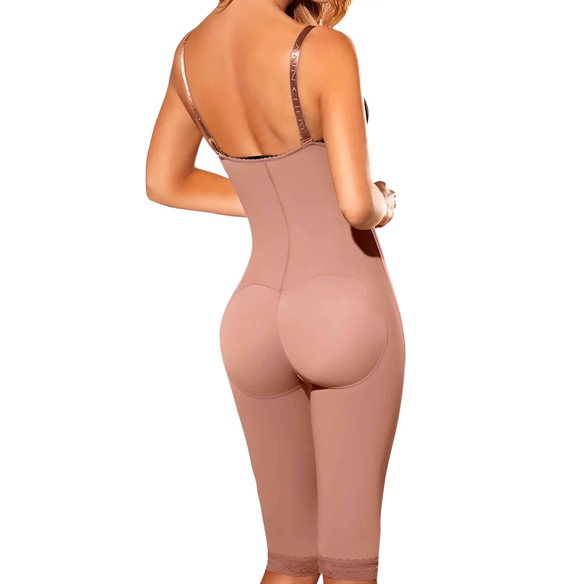 Ann Chery 5141 powernet luna taupe shapewear bodysuit with padded hips and thin straps for body shaping