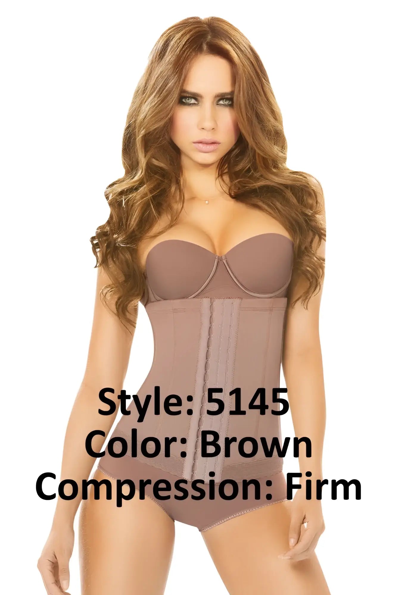 Brown ann chery 5145 powernet strapless compression bodysuit with sweetheart neckline and vertical seam detailing