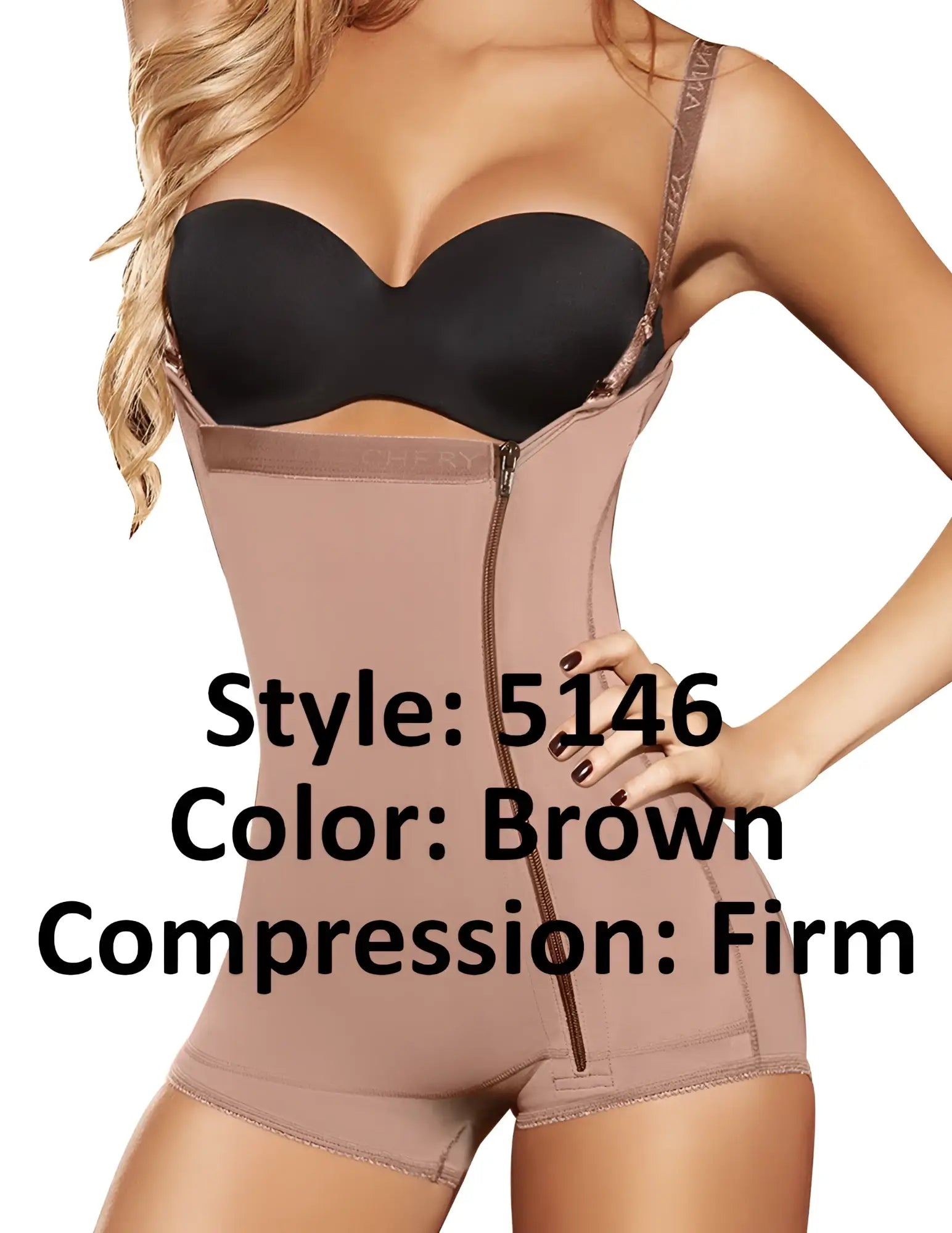 Brown Ann Chery 5146 Powernet Mara shapewear with front zipper and adjustable straps made of compression fabric