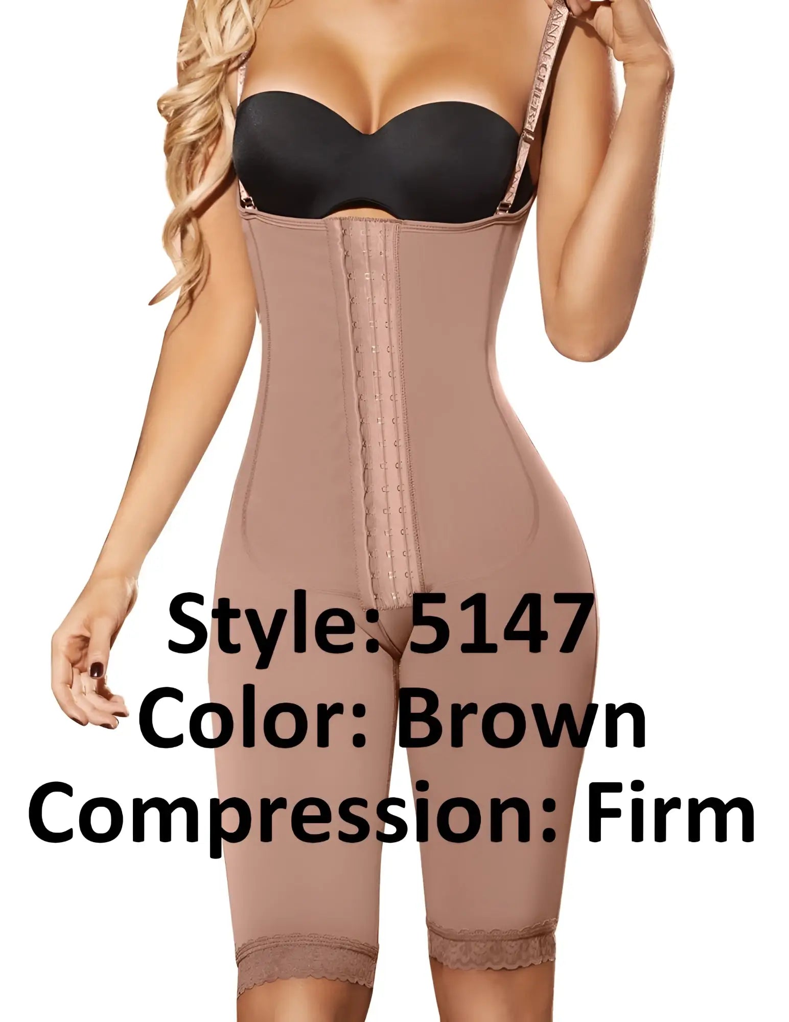 Ann Chery 5147 powernet isabella shapewear brown compression bodysuit with lace trim and adjustable straps