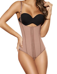 Ann Chery 5149 powernet Casandra brown shapewear waist trainer with black bra cup and adjustable straps front view