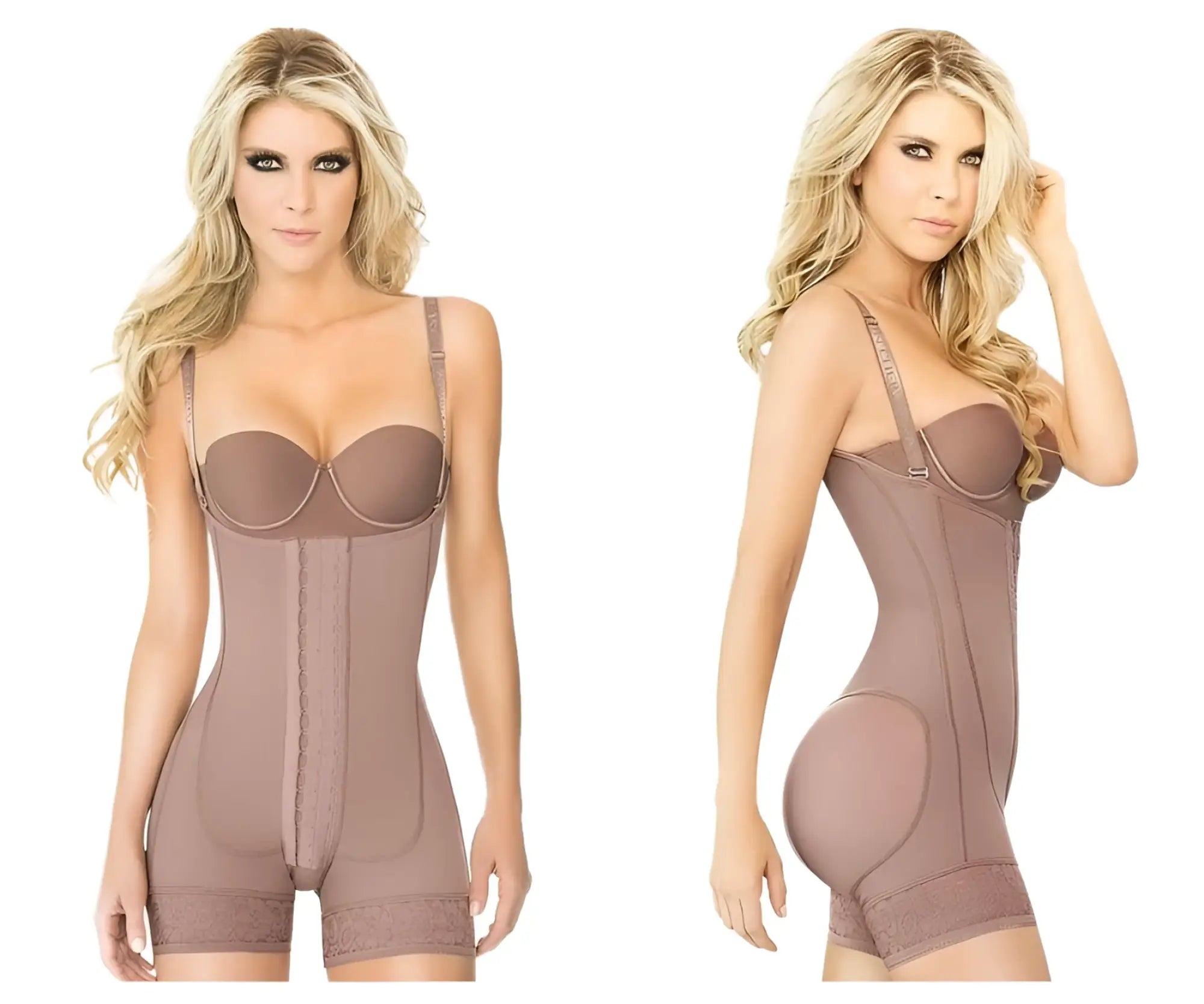 Ann chery 5166 powernet melissa shapewear brown taupe body shaper with lace trim and adjustable straps
