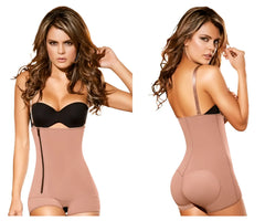 Beige Ann Chery 5168 powernet melanie shapewear bodysuit with black bra top and zipper closure in brown color
