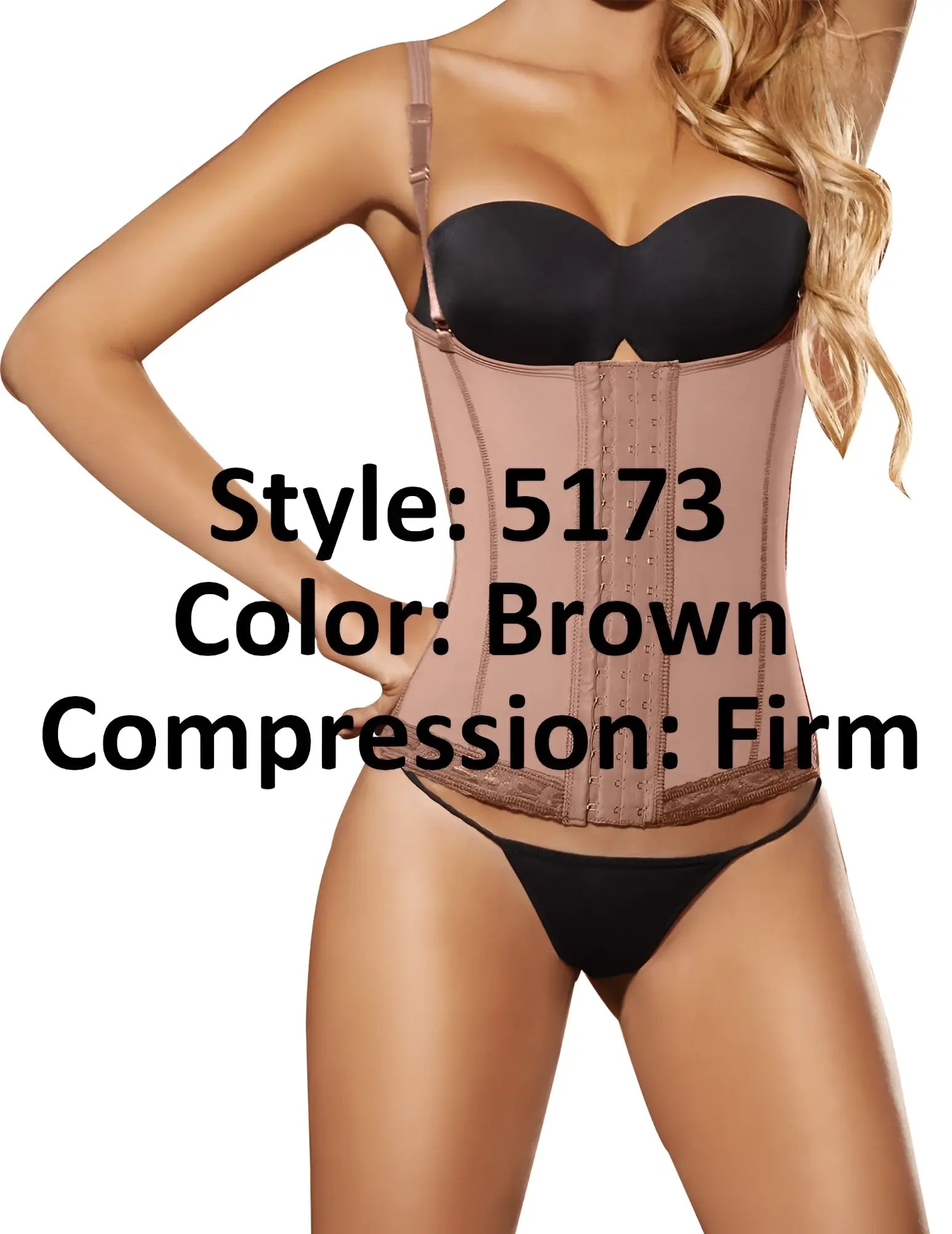 Ann chery 5173 powernet marilyn shapewear brown firm compression corset with black underwire bra and matching briefs