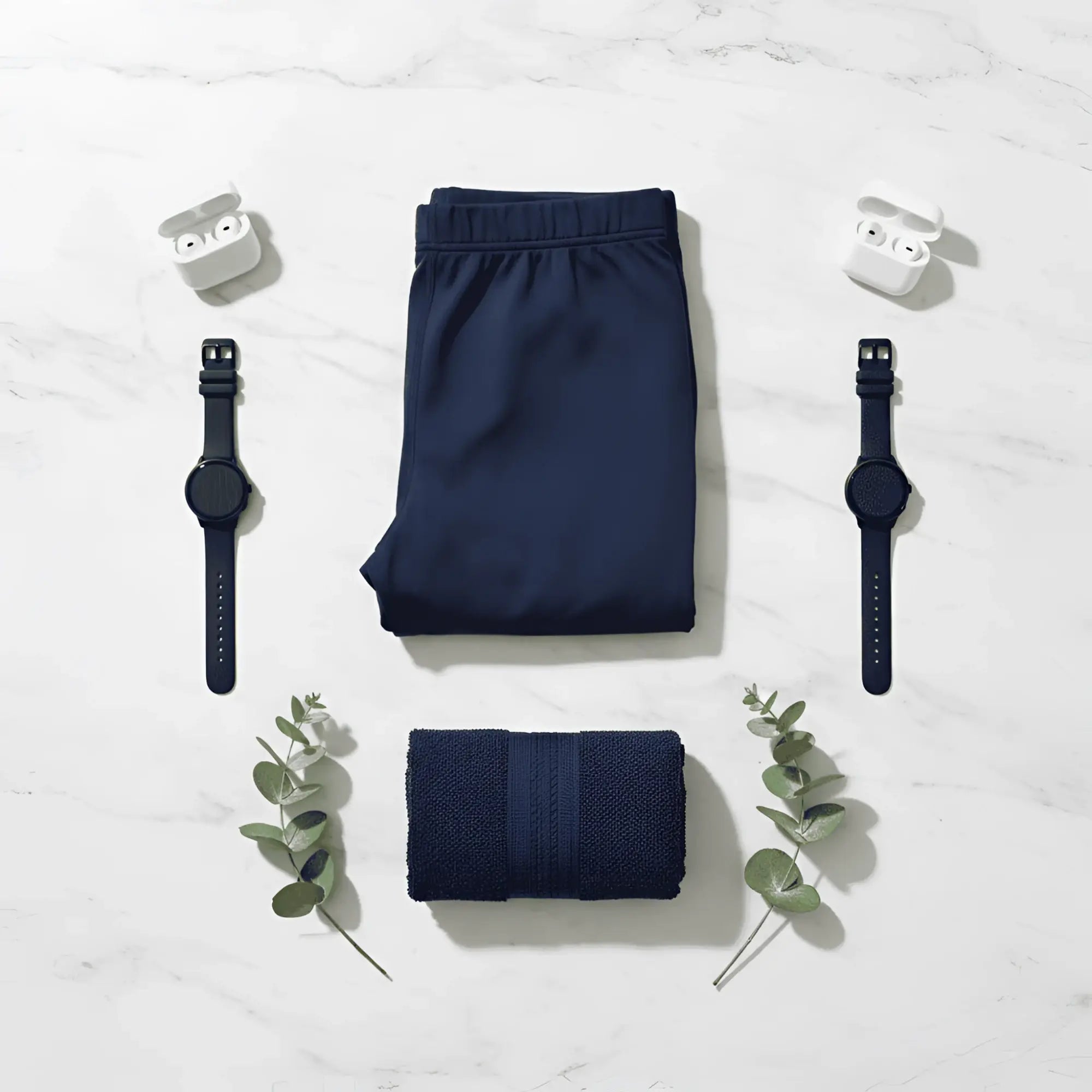 Arroyman bulge runner tights navy rnr006s folded navy blue athletic pants with smooth textured fabric and elastic waistband