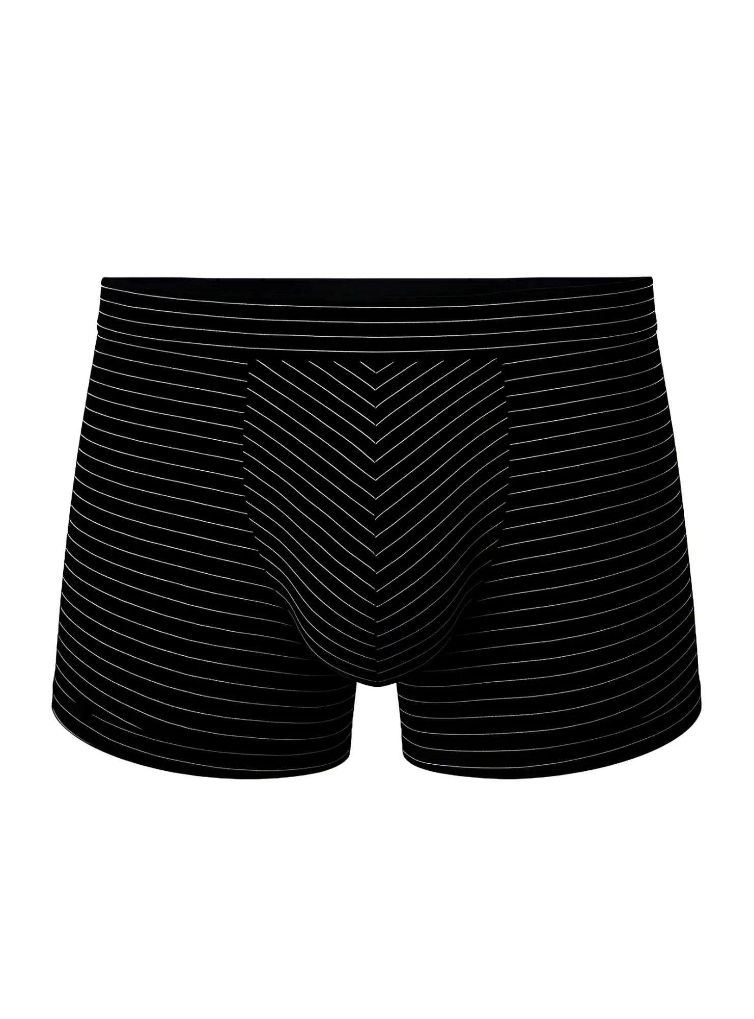 Black cotton boxer briefs with fine white vertical stripes and chevron front panel from assorted cotton trunk 4 pieces pack