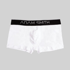 White adam smith boxer briefs with black waistband branded b shorts combining comfort and style
