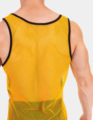 Barcode Berlin Carlos Mesh Tank Top T Shirt Yellow/Black 91834-501 Size S